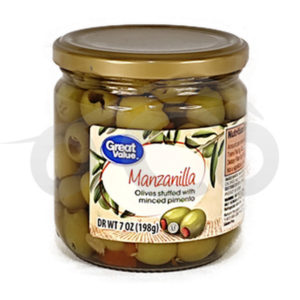 ACEITUNAS VERDES GREAT VALUE RELLENAS CON PIMENTON (198 Gr)